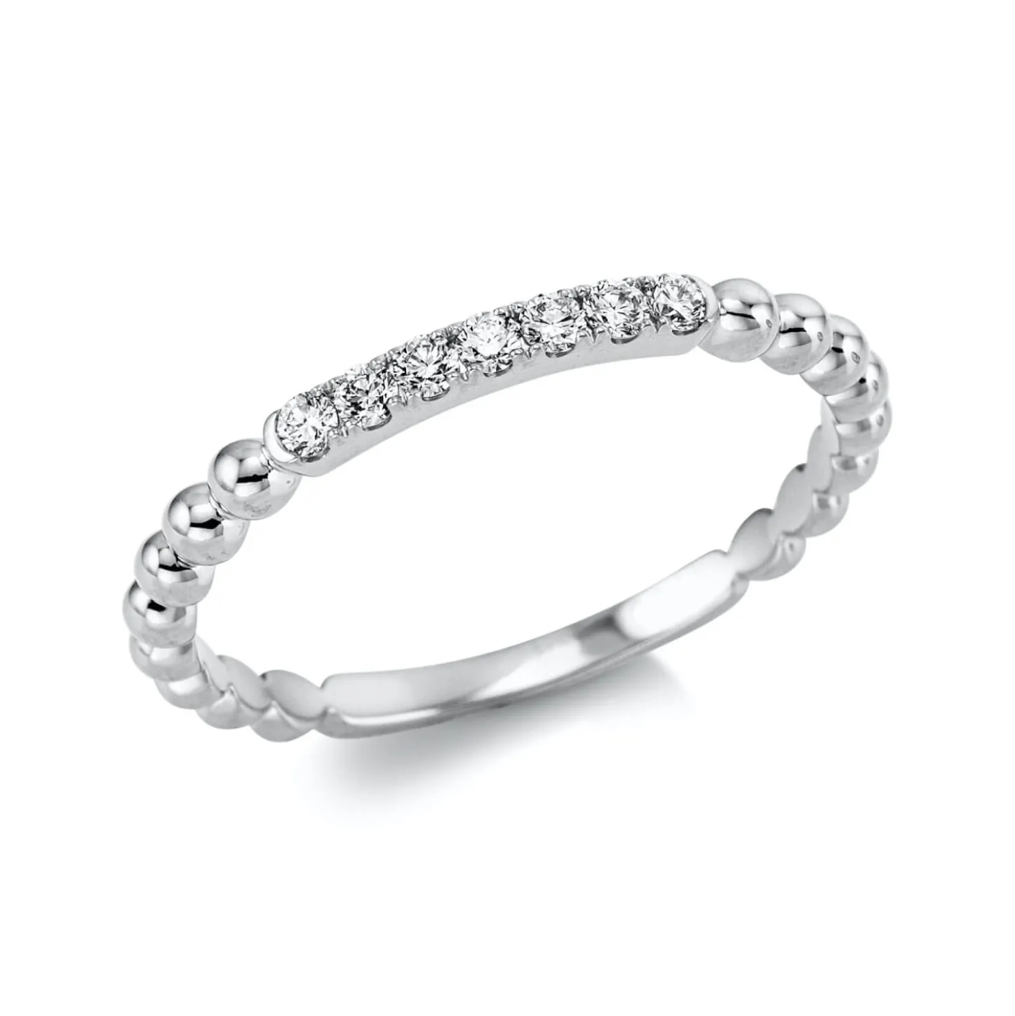 Ring Halbkugel aus 750 Gold Weißgold 7 Brillanten 0,13ct TW-SI H:1,9mm