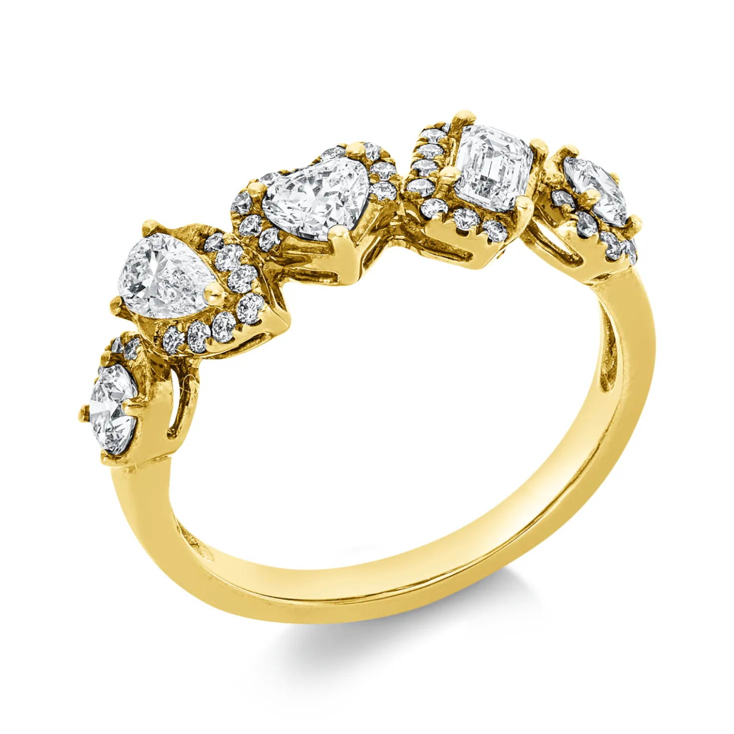 Ring Herz aus 750 Gold Gelbgold 41 Diamanten 0,93ct TW-SI B:6mm