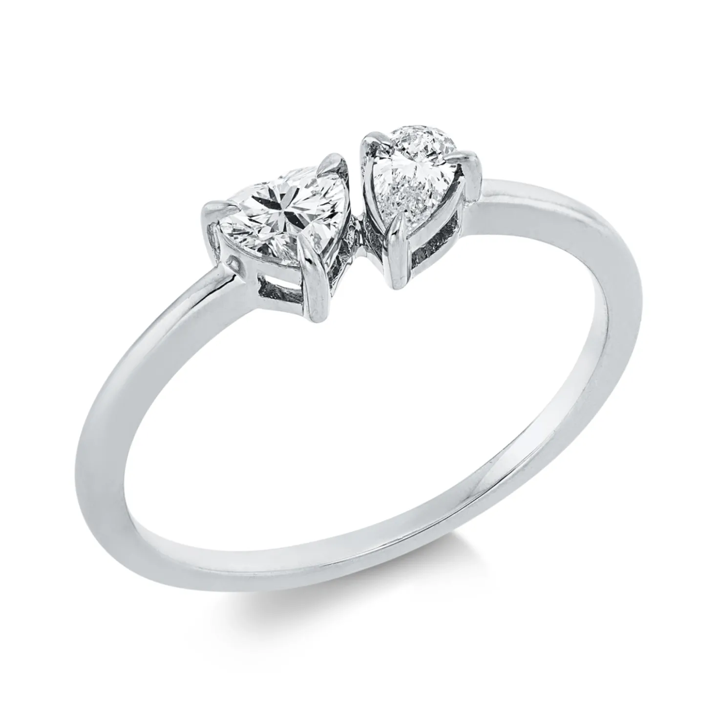Ring Herz aus 750 Gold Weißgold 2 Diamanten 0,37ct TW-SI B:4,8mm