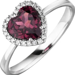 Ring Herz aus 585 Gold Weißgold mit Rhodolith 24 Diamanten 0,1 Ct