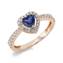 Ring Herz aus 750 Rotgold Saphir 0,5ct blau 32 Brillanten 0,33ct TW-SI B:8,7mm
