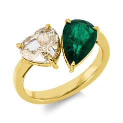 Ring Herz 750 Gelbgold Smaragd 1,32ct grün Diamant Herz-Schliff 2,01ct gelb-VSI