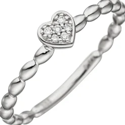 Ring Herz mit 6 Diamanten 0.03Ct W/SI Brillanten 585 Gold Weißgold Fingerring