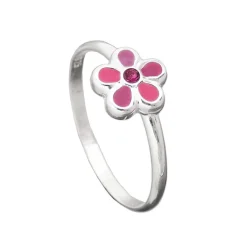 Ring Kinderring Blume mit Glasstein pink 925 Echt Silber Silberring