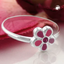 Ring Kinderring Blume mit Glasstein pink 925 Echt Silber Silberring