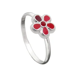 Ring Kinderring Blume mit Glasstein rot 925 Echt Silber Silberring