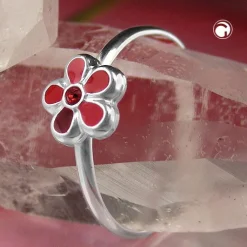 Ring Kinderring Blume mit Glasstein rot 925 Echt Silber Silberring
