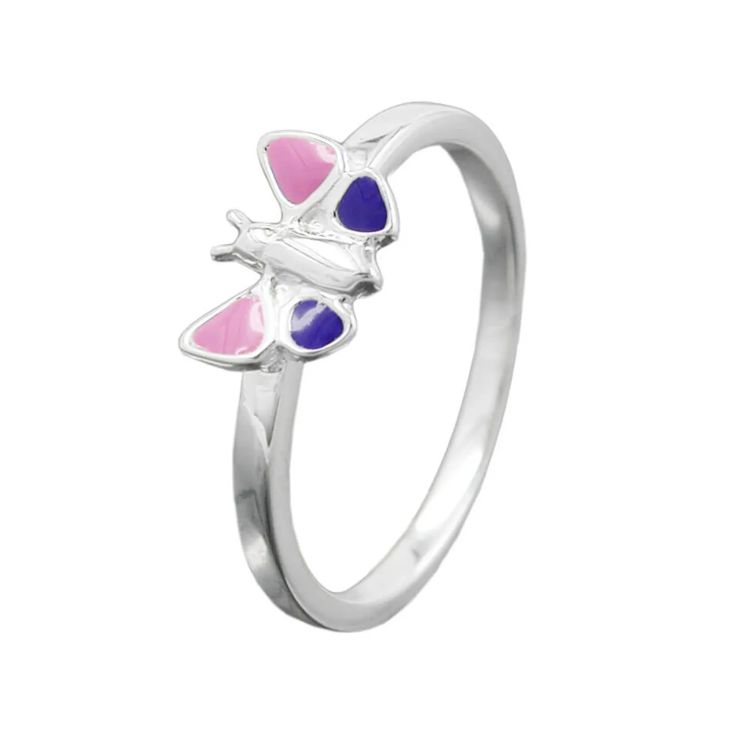 Ring Kinderring Fingerschmuck, Schmetterling, pink-lila lackiert, 925 Silber