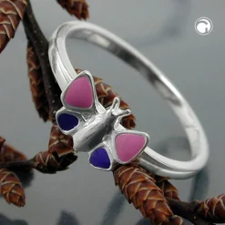 Ring Kinderring Fingerschmuck, Schmetterling, pink-lila lackiert, 925 Silber