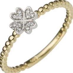 Ring Kleeblatt 12 Diamant 0.05Ct W/SI Brillanten 585 Gold Gelbgold Weißgold