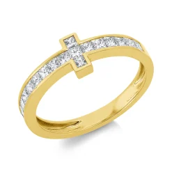 Ring Kreuz aus 750 Gelbgold 19 Diamanten Prinzess-Schliff 0,67ct TW-SI B:6mm