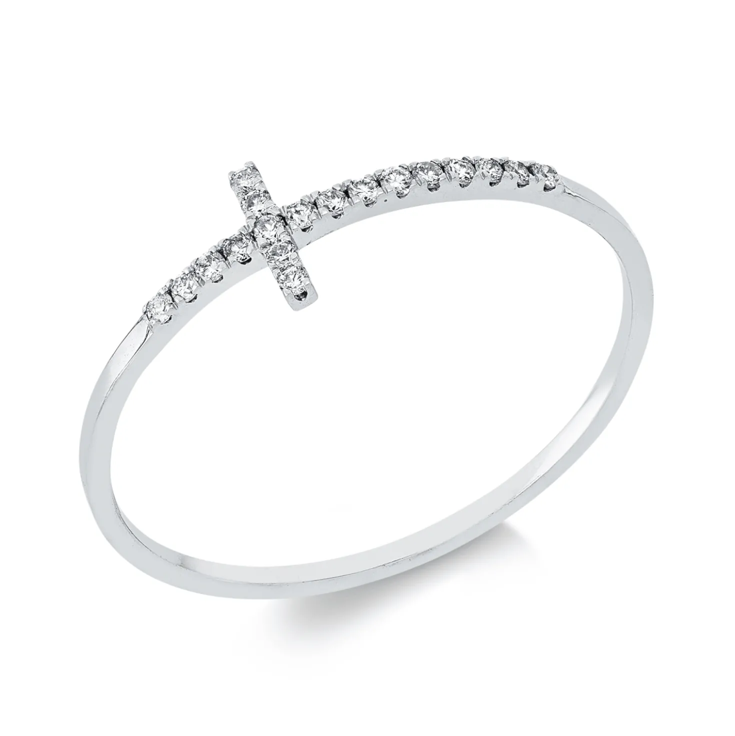 Ring Kreuz aus 750 Gold Weißgold 18 Brillanten 0,08ct F-SI B:5mm