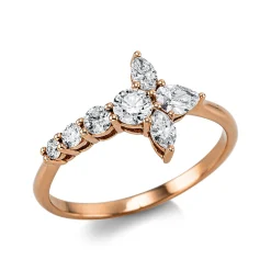 Ring Kreuz aus 750 Rotgold 7 Diamanten Fanatsy-Schliff 0,65ct TW-VSI/SI H:10,7mm
