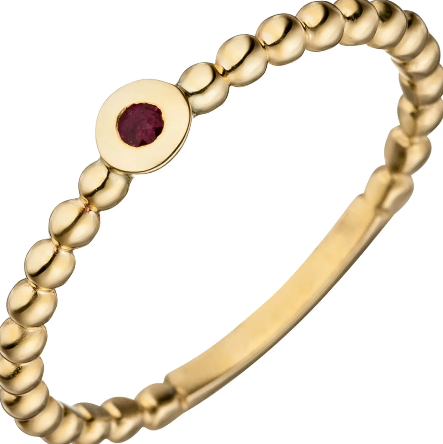 Ring Kugelring aus 375 Gold Gelbgold mit Rubin rot Rubinring schmal