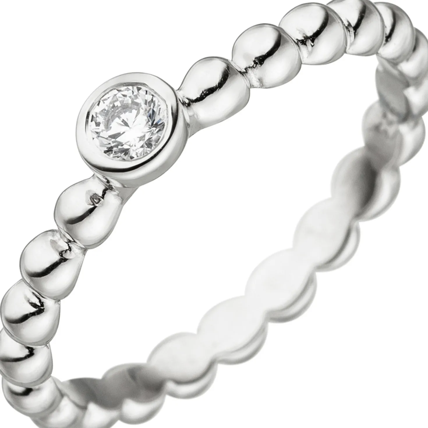 Ring Kugelring Kugel mit weißem Zirkonia Solitär, 925 Sterling Silber Damen