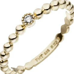 Ring Kugelring mit Diamant Brillant 0,02 Ct Solitär 585 Gold Gelbgold