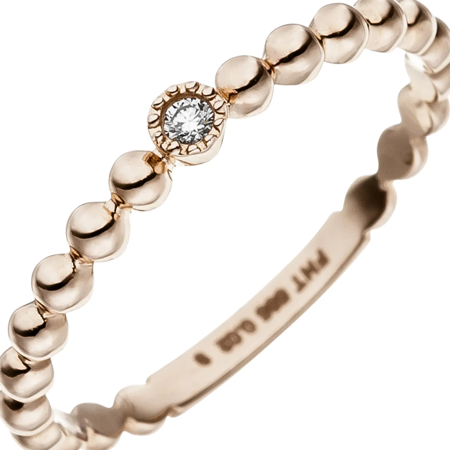 Ring Kugelring mit Diamant Brillant 0,02 Ct Solitär 585 Gold Rotgold