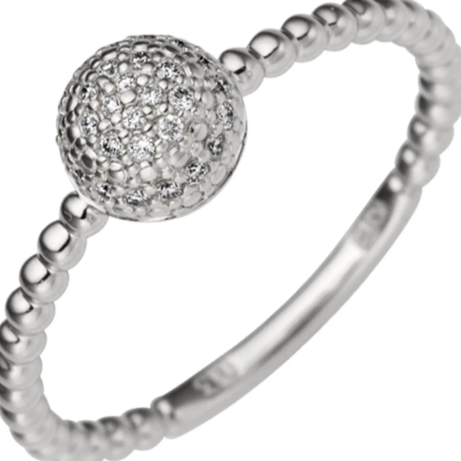 Ring Kugelring mit 29 Diamant Brillanten 0,13 Ct 585 Gold Weißgold