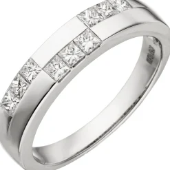 Ring mit 9 Brillanten Diamanten 0.58Ct W/SI im Carree-Schliff 585 Gold Weißgold