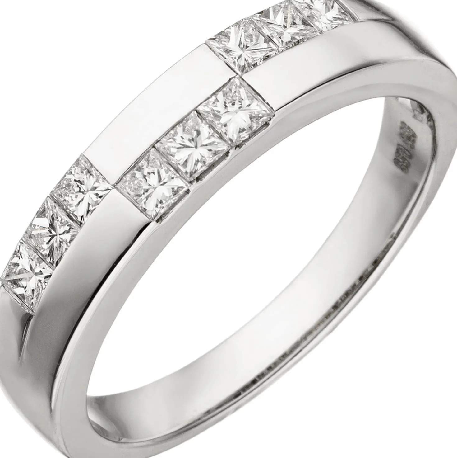 Ring mit 9 Brillanten Diamanten 0.58Ct W/SI im Carree-Schliff 585 Gold Weißgold
