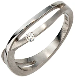 Ring mit Diamant Brillant 0,05ct 950 Platin Fingerring teilmattiert