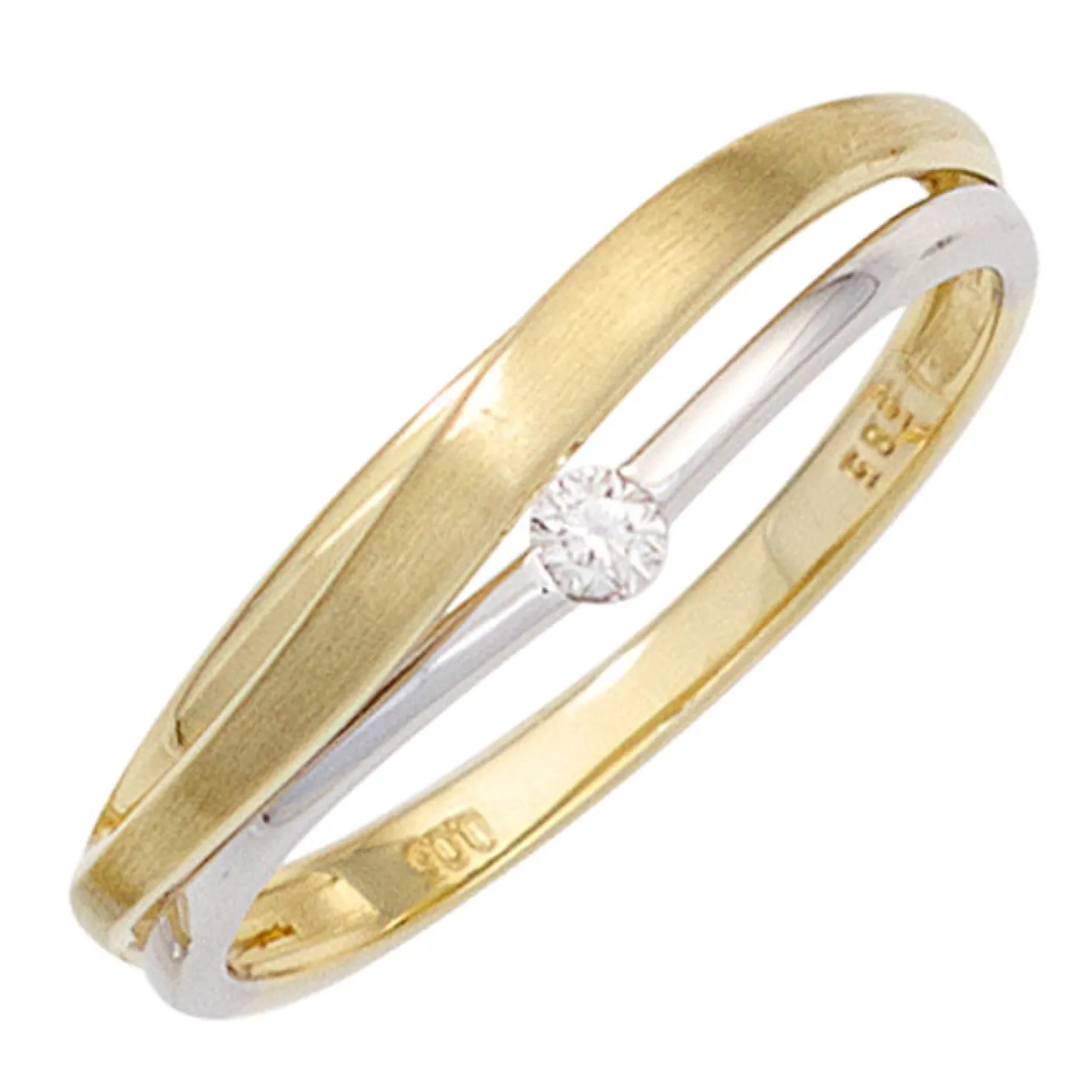 Ring mit Diamant 0.05Ct Brillant 585 Gold Gelbgold Weißgold bicolor