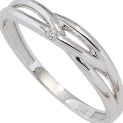 Ring mit Diamant 0.02Ct Brillant 585 Gold Weißgold mit geflochtenem Muster