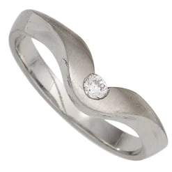 Ring mit Diamant 0.08Ct W/SI Brillant 950 Platin mattiert Fingerring gewellt