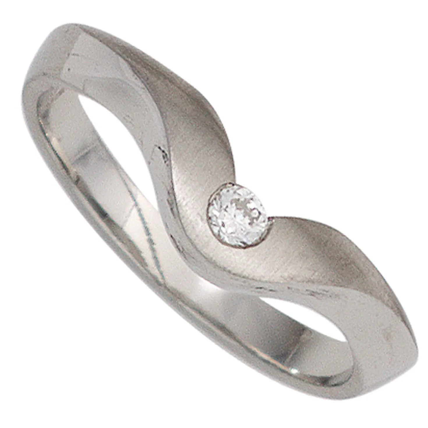 Ring mit Diamant 0.08Ct W/SI Brillant 950 Platin mattiert Fingerring gewellt