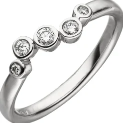 Ring mit 5 Diamanten Brillanten 0,14 Ct W/SI 585 Gold Weißgold Fingerring Damen
