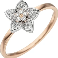 Ring mit 30 Diamanten 0.15Ct Blume Blüte 585 Gold Rotgold Weißgold