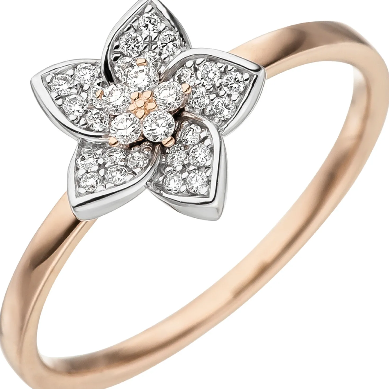Ring mit 30 Diamanten 0.15Ct Blume Blüte 585 Gold Rotgold Weißgold