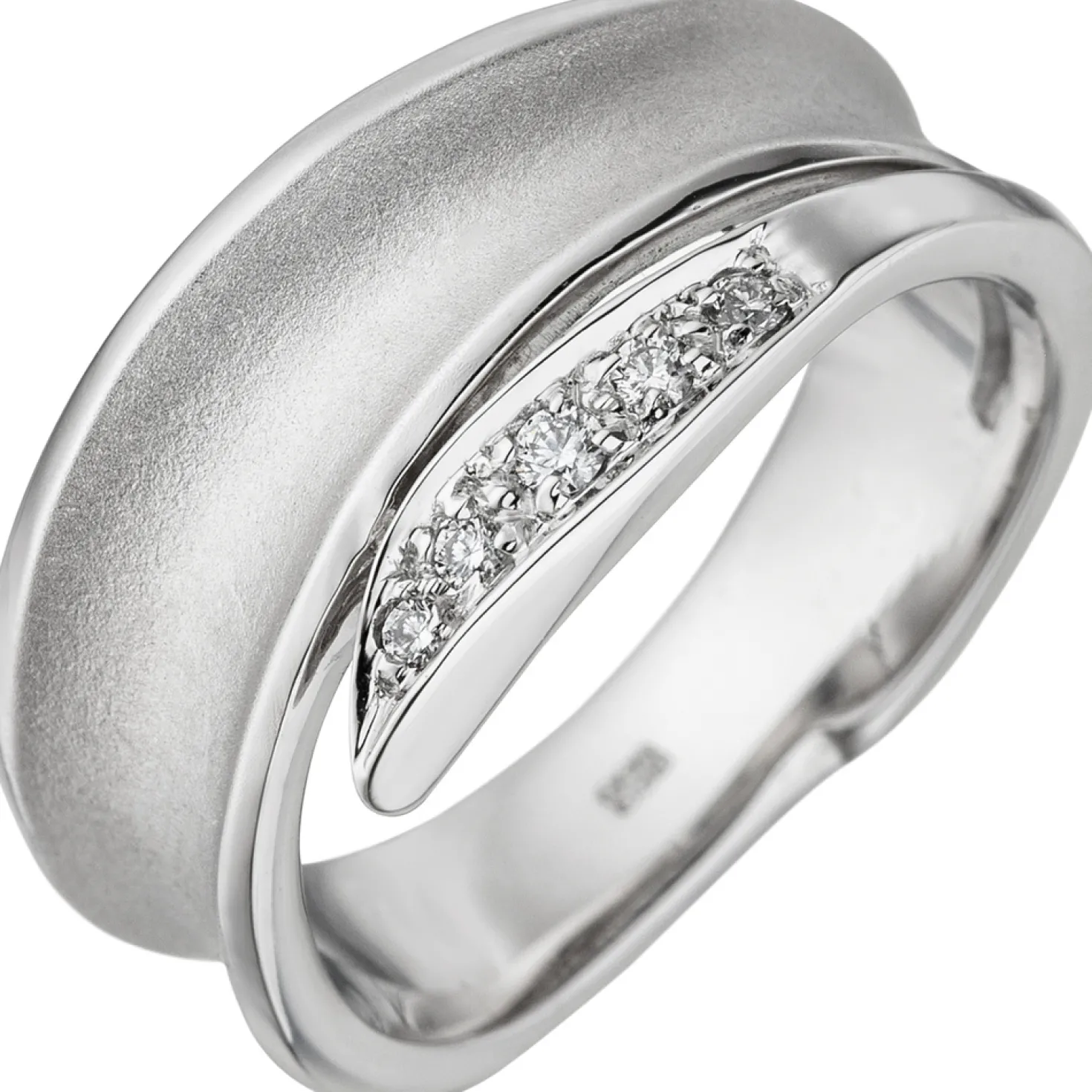 Ring mit 5 Diamanten 0.07Ct Brillanten 585 Gold Weißgold teilmattiert