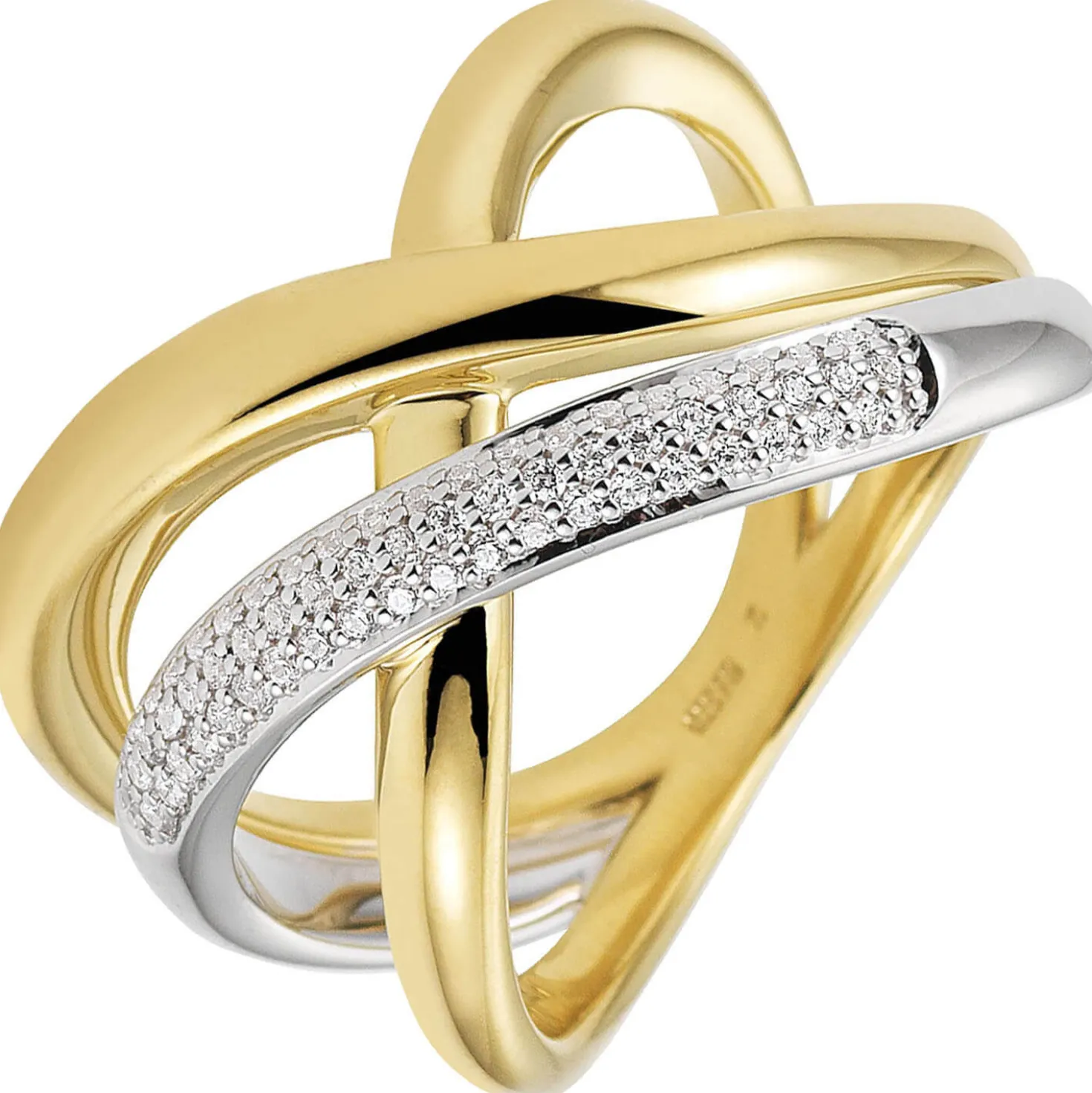 Ring mit 61 Diamanten 0.305Ct 3-reihig 585 Gold Gelbgold Weißgold