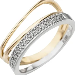 Ring mit 51 Diamanten 0.15Ct 3-reihig 585 Gold Gelbgold Weißgold
