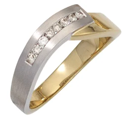 Ring mit 8 Diamanten 0.16Ct TC/P1 Brillanten 585 Gold Gelbgold Weißgold bicolor