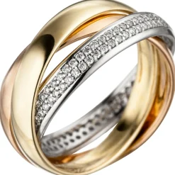 Ring mit 122 Diamanten 0.61Ct W/SI Brillanten 585 Gold gelb/weiß/rot tricolor