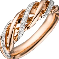Ring mit 36 Diamanten 0.13Ct W/SI Brillanten 585 Gold Rotgold rhodiniert gedreht