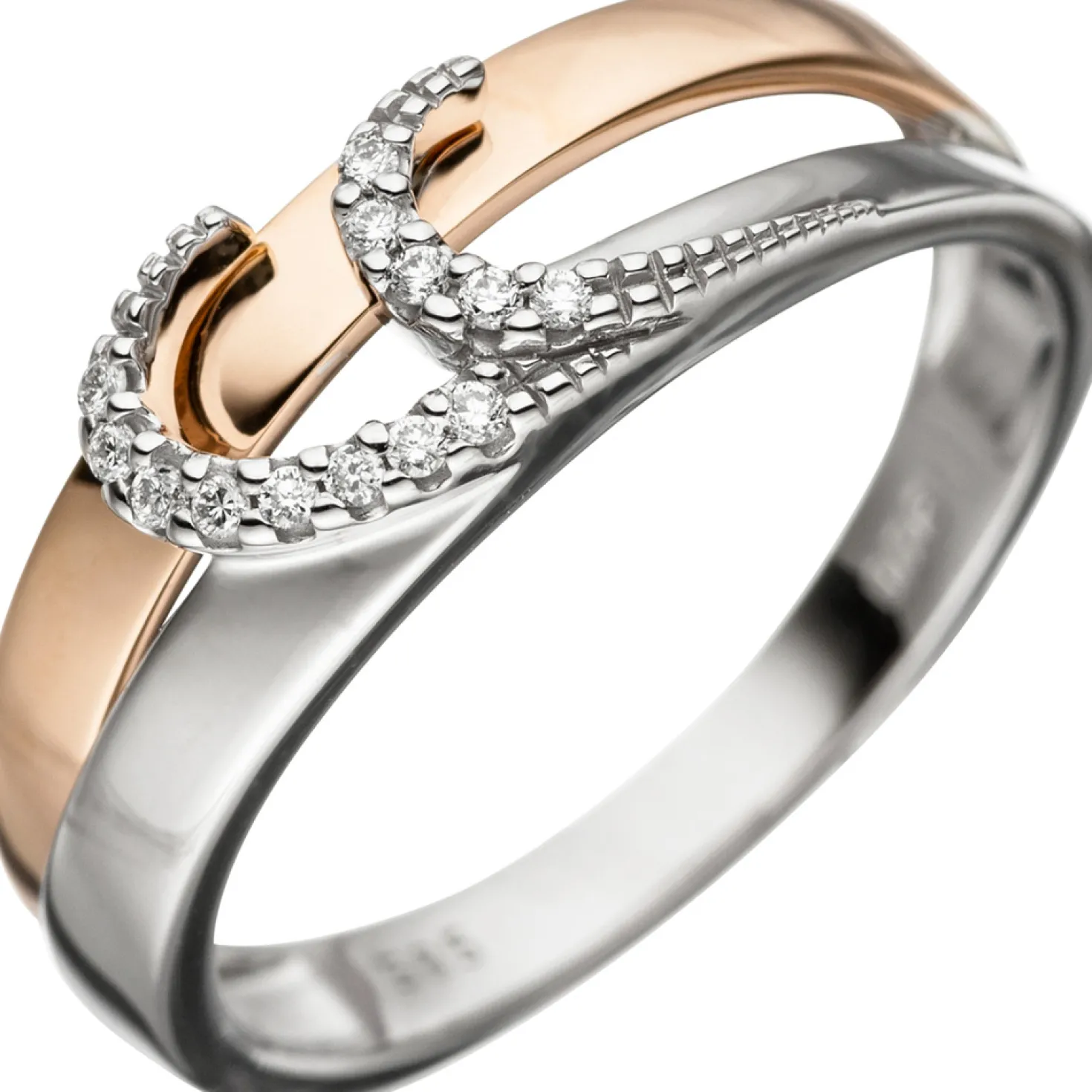 Ring mit 13 Diamanten 0.06Ct W/SI Brillanten 585 Gold Weißgold Rotgold bicolor