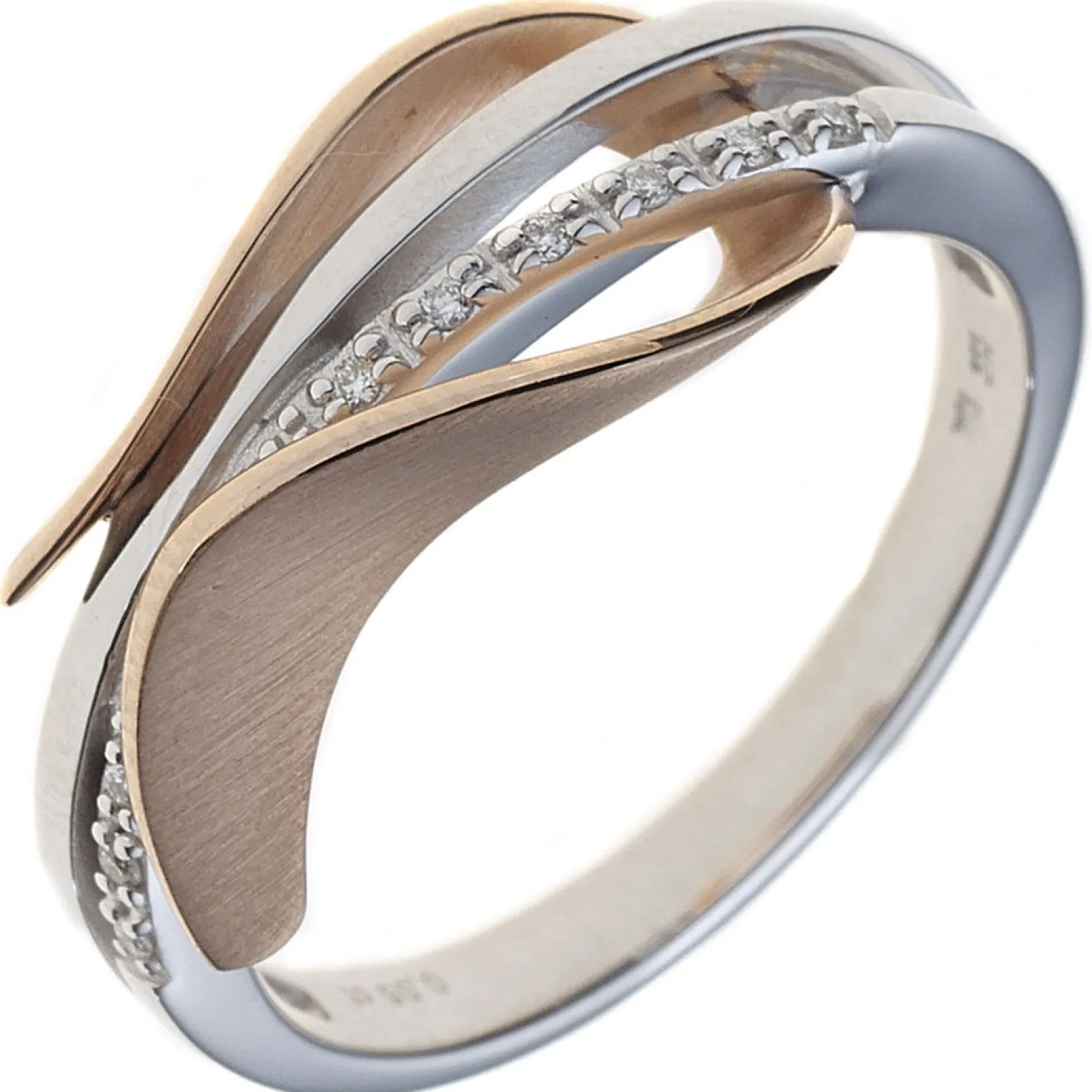 Ring mit 9 Diamanten 0.05Ct W/SI Brillanten 585 Gold Weißgold Rotgold mattiert