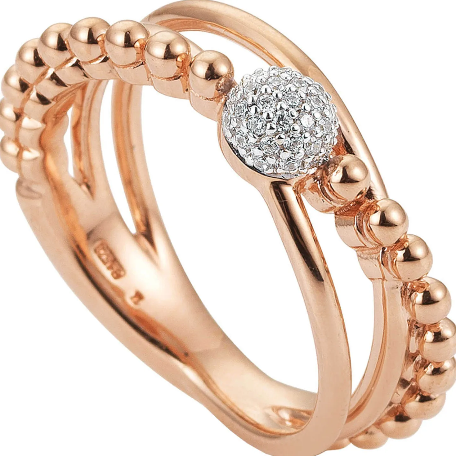 Ring mit 31 Diamanten 0.155Ct W/SI Brillanten 3-reihig 585 Gold Rotgold Rosegold