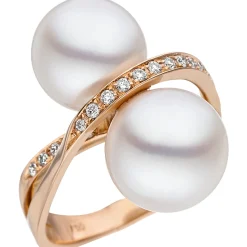Ring mit 24 Diamanten 0.31Ct W/SI Südsee-Perlen weiß 750 Gold Rotgold Perlenring