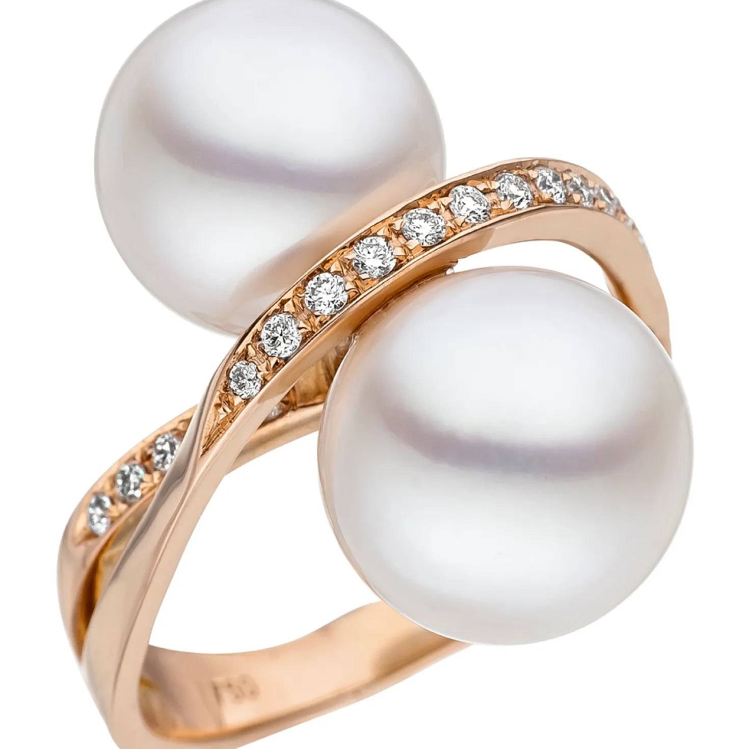 Ring mit 24 Diamanten 0.31Ct W/SI Südsee-Perlen weiß 750 Gold Rotgold Perlenring