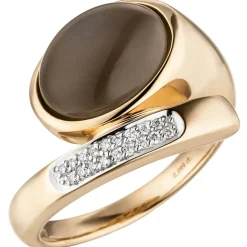 Ring mit Mondstein-Cabochon 18 Diamanten 0.09Ct W/SI 585 Gold Rotgold Rosegold
