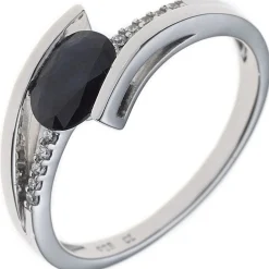 Ring mit Saphir blau & 10 Diamanten 0.05Ct Brillanten 585 Gold Weißgold