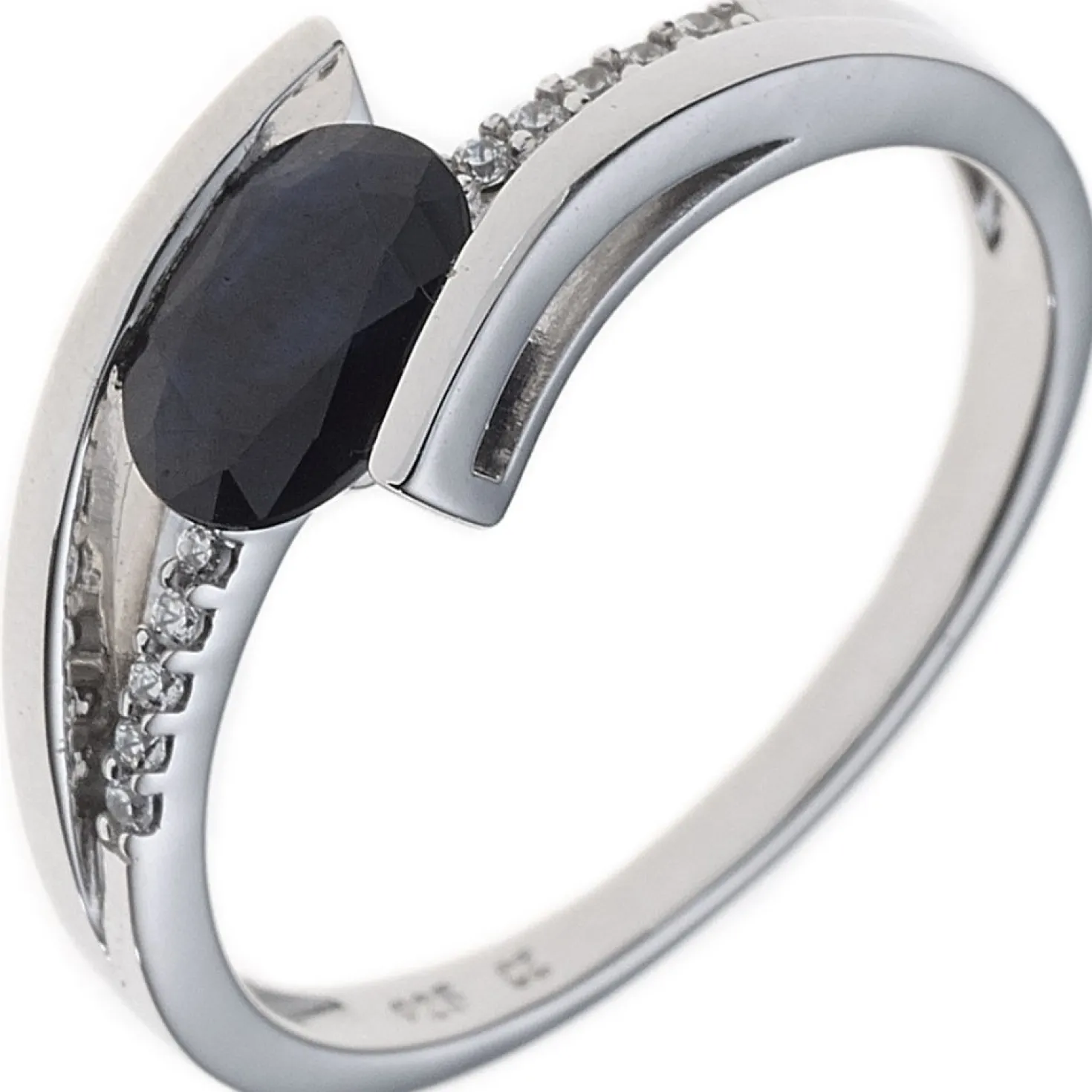 Ring mit Saphir blau & 10 Diamanten 0.05Ct Brillanten 585 Gold Weißgold