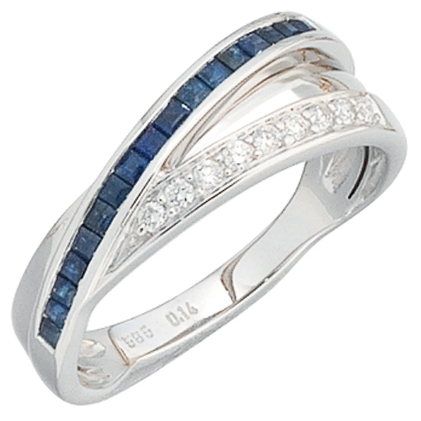 Ring mit 16 Saphiren blau & 9 Diamanten Brillanten 585 Weißgold Goldring Damen