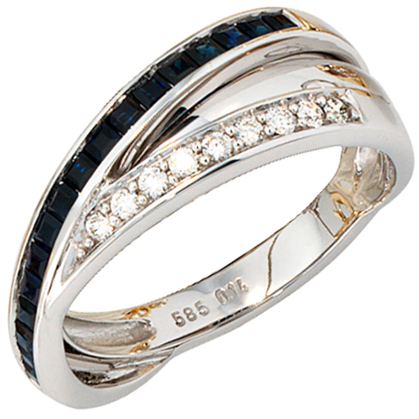 Ring mit 16 Saphiren blau & 9 Diamanten Brillanten 585 Weißgold Goldring Damen