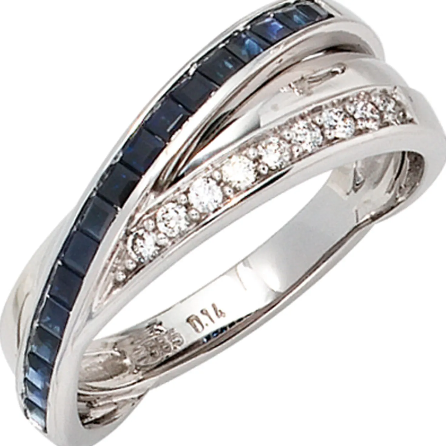 Ring mit 16 Saphiren blau & 9 Diamanten Brillanten 585 Weißgold Goldring Damen