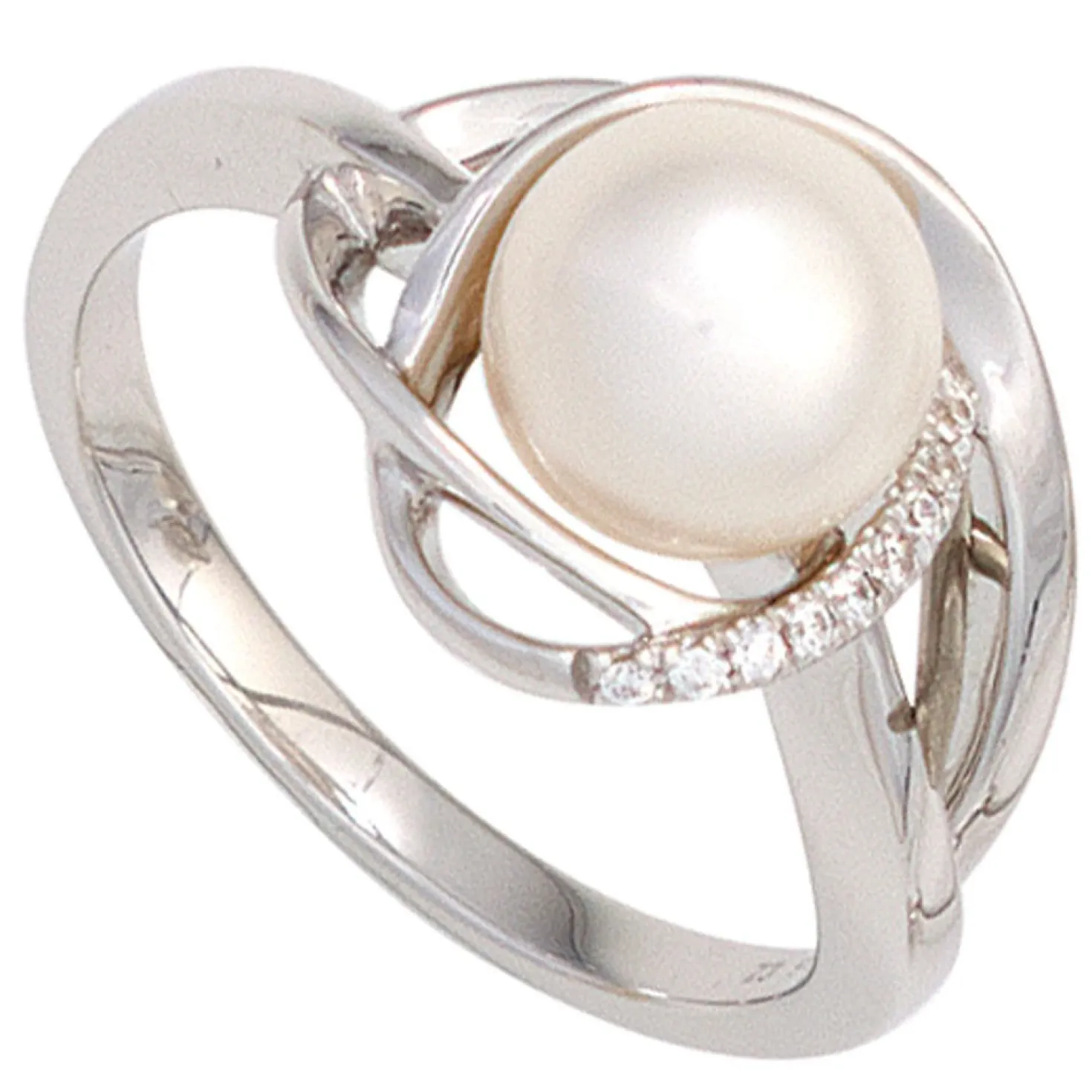 Ring mit Süßwasser Perle & 9 Diamanten 0.05Ct W/P1 Brillanten 585 Gold Weißgold
